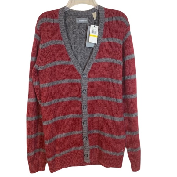 Richard Chai for Original Penguin Mens Chunky Knit Stripe Cardigan-M - Picture 1 of 13
